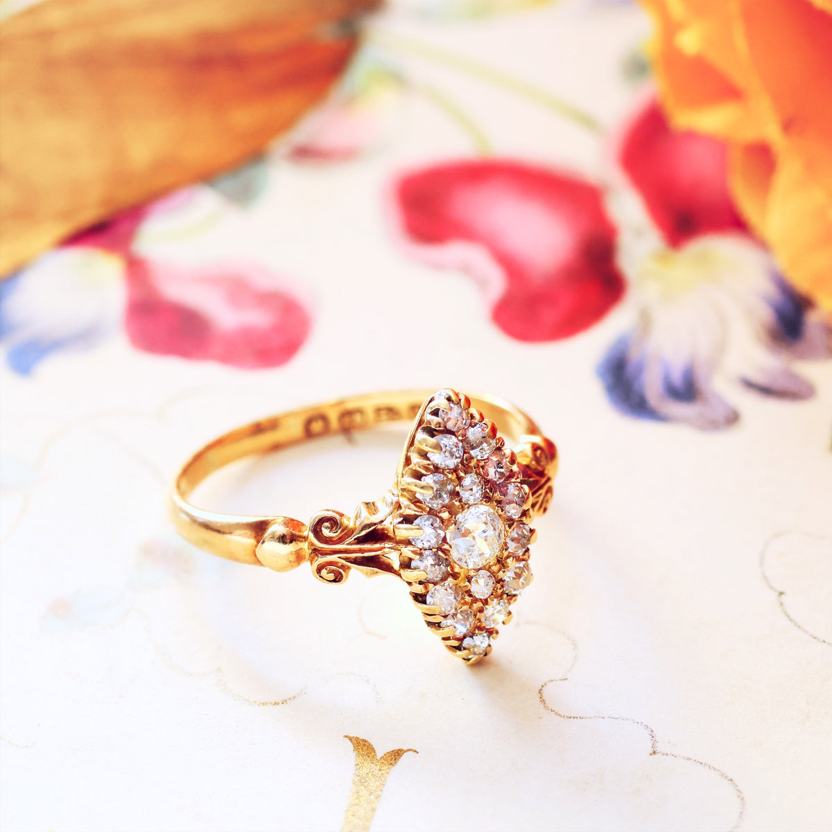 Date 1897 Hand cut Diamond Marquise Cluster Ring