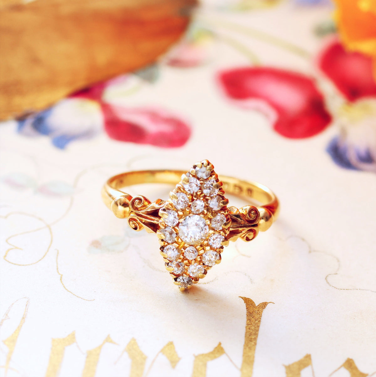 Date 1897 Hand cut Diamond Marquise Cluster Ring