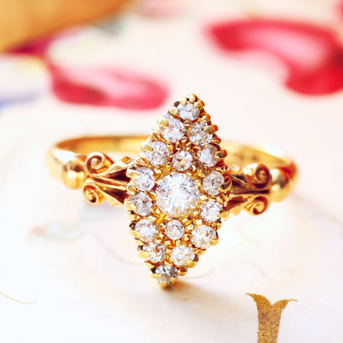 Date 1897 Hand cut Diamond Marquise Cluster Ring