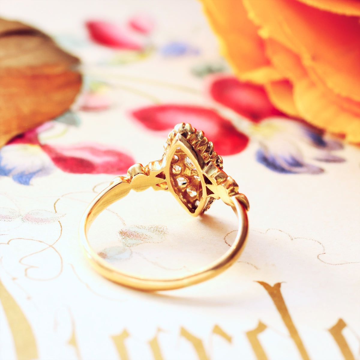 Date 1897 Hand cut Diamond Marquise Cluster Ring