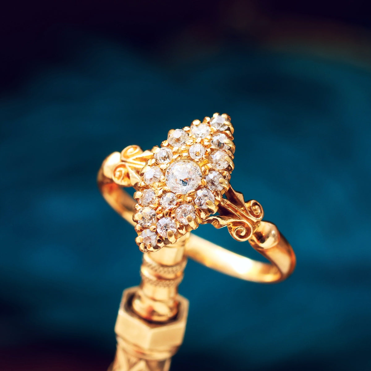 Date 1897 Hand cut Diamond Marquise Cluster Ring