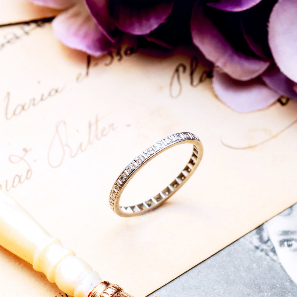 Slim Size 'O' Vintage Platinum Diamond Eternity Ring