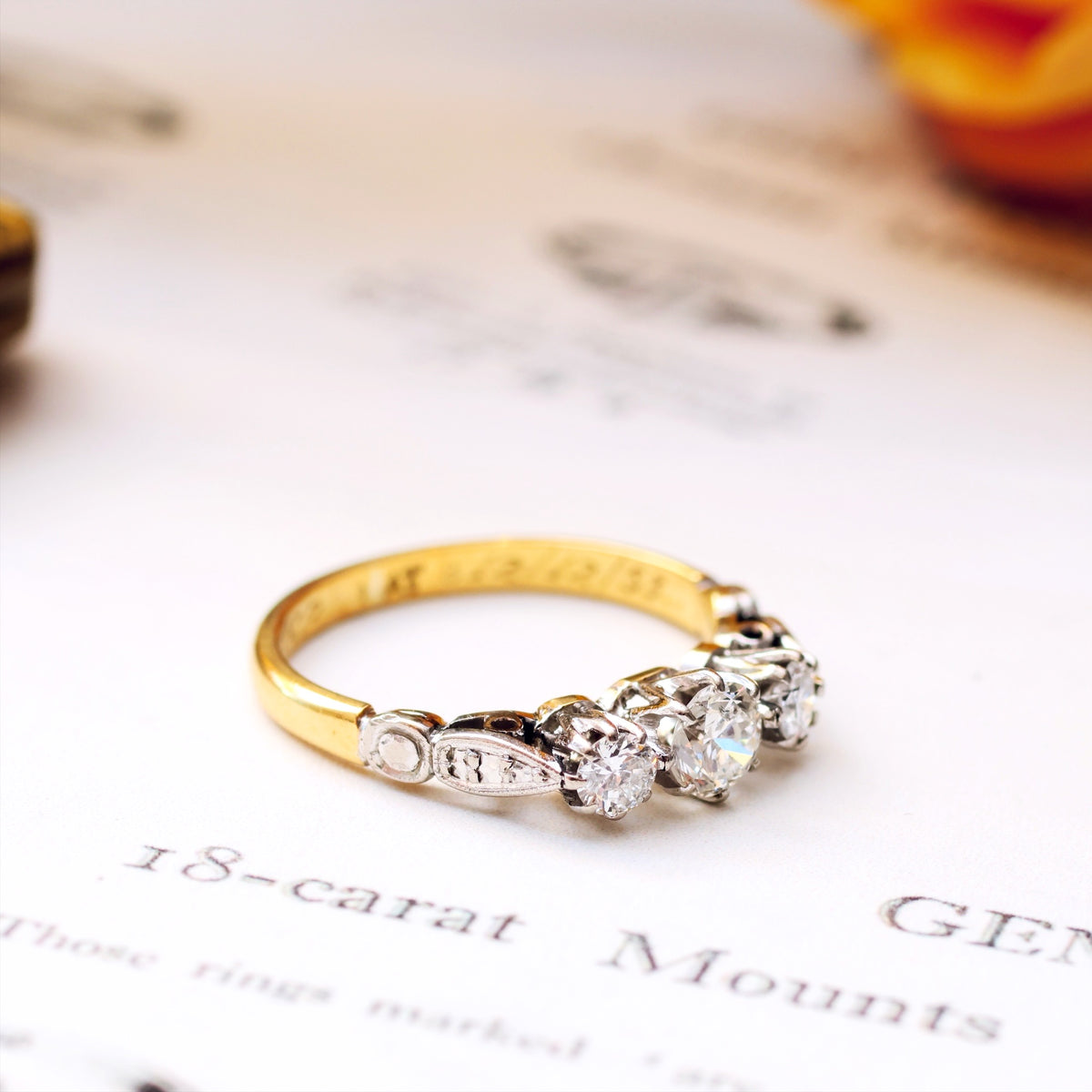 Vintage Date 1953 Diamond Trilogy Engagement Ring