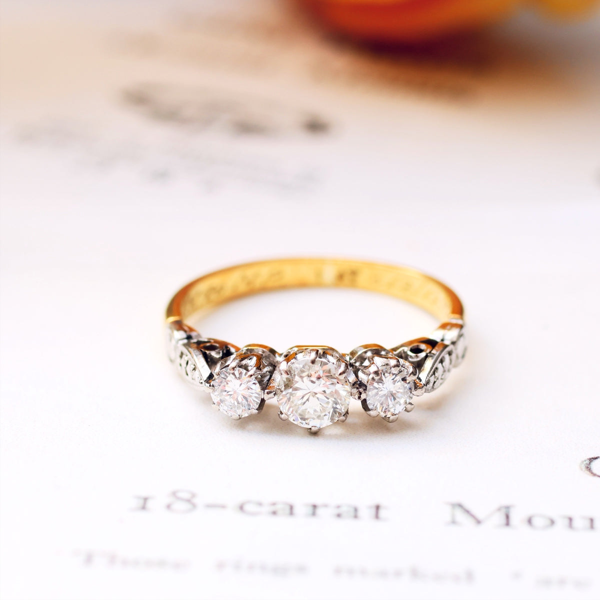 Vintage Date 1953 Diamond Trilogy Engagement Ring