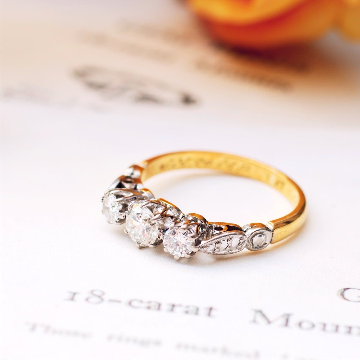 Vintage Date 1953 Diamond Trilogy Engagement Ring