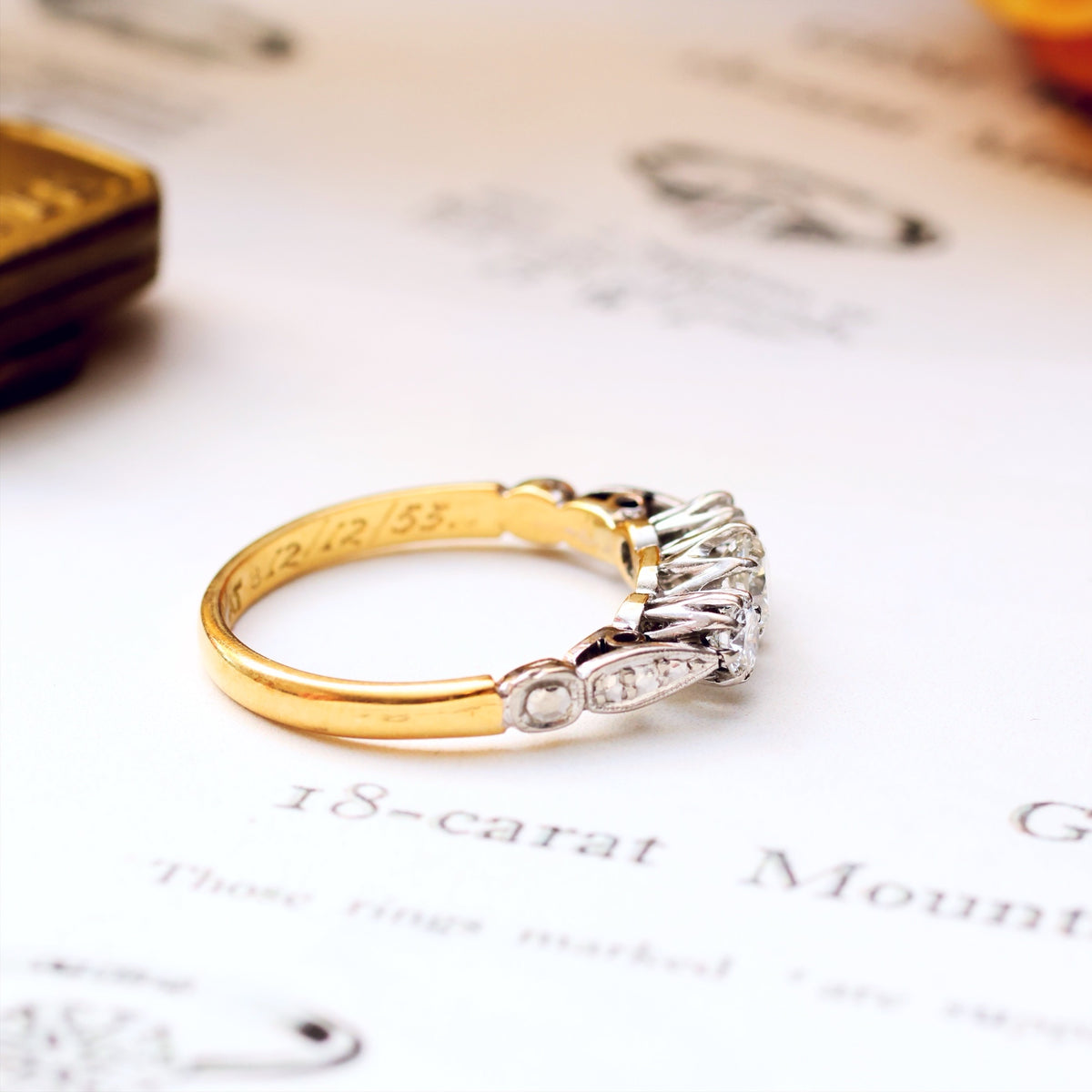 Vintage Date 1953 Diamond Trilogy Engagement Ring