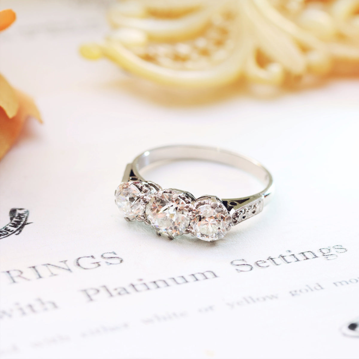 Incredible! 1.61ct Vintage Diamond Trilogy Engagement Ring