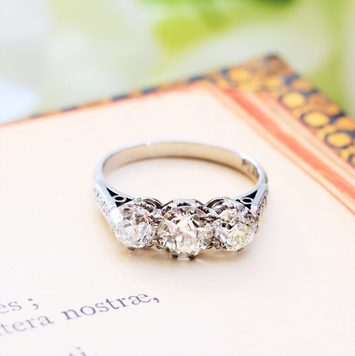 1.61ct Vintage Diamond Trilogy Engagement Ring