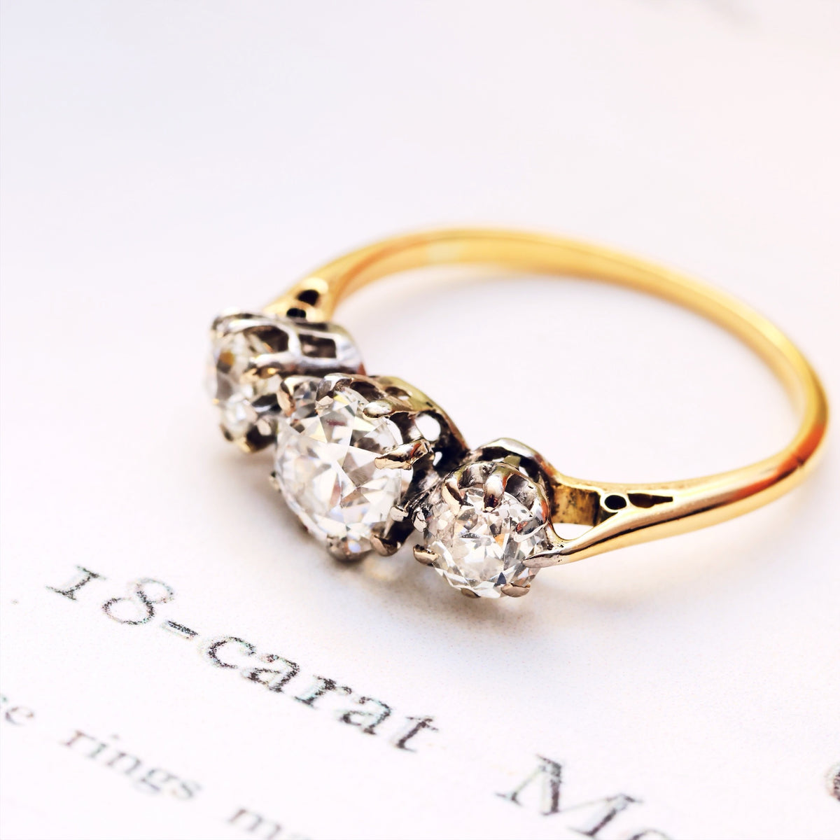 Vintage Hand Cut Diamond Trilogy Engagement Ring