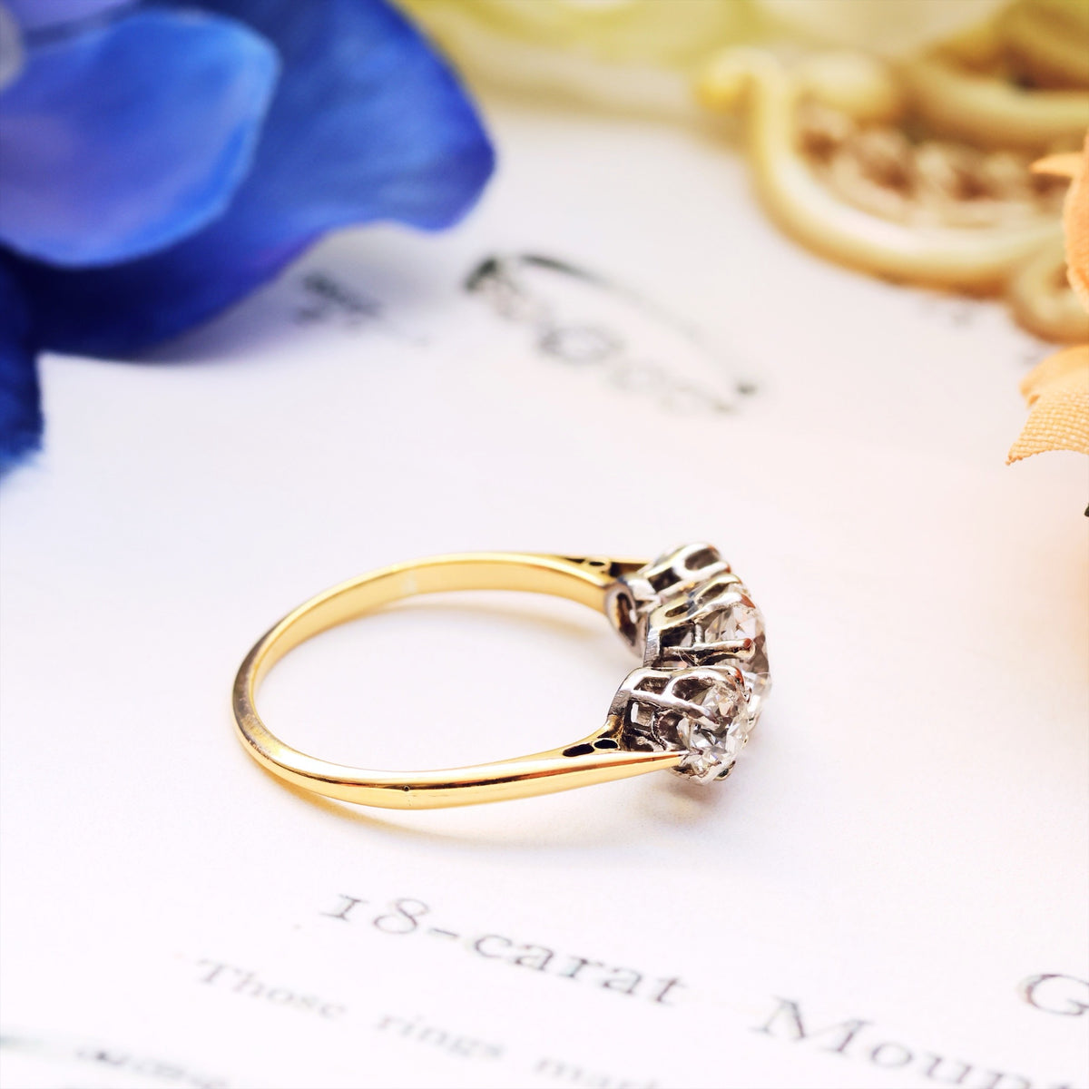 Vintage Hand Cut Diamond Trilogy Engagement Ring