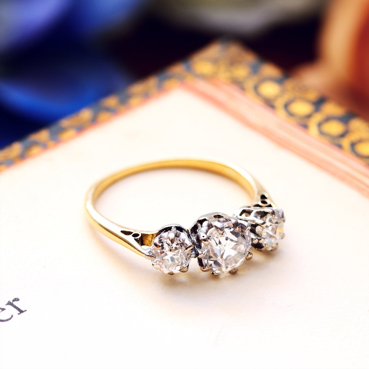 Vintage Hand Cut Diamond Trilogy Engagement Ring