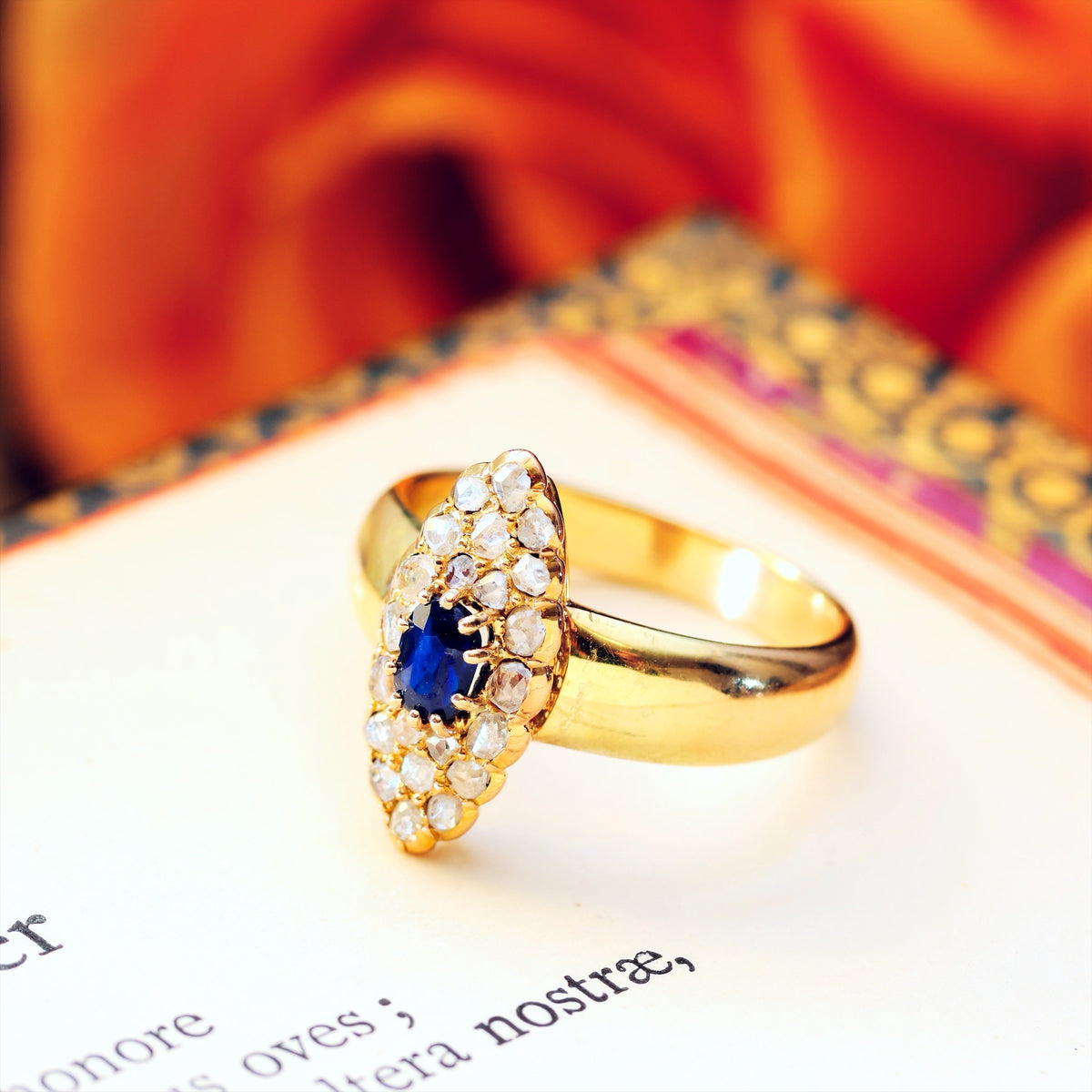 Delightful Deep Blue Sapphire & Diamond Cluster Ring
