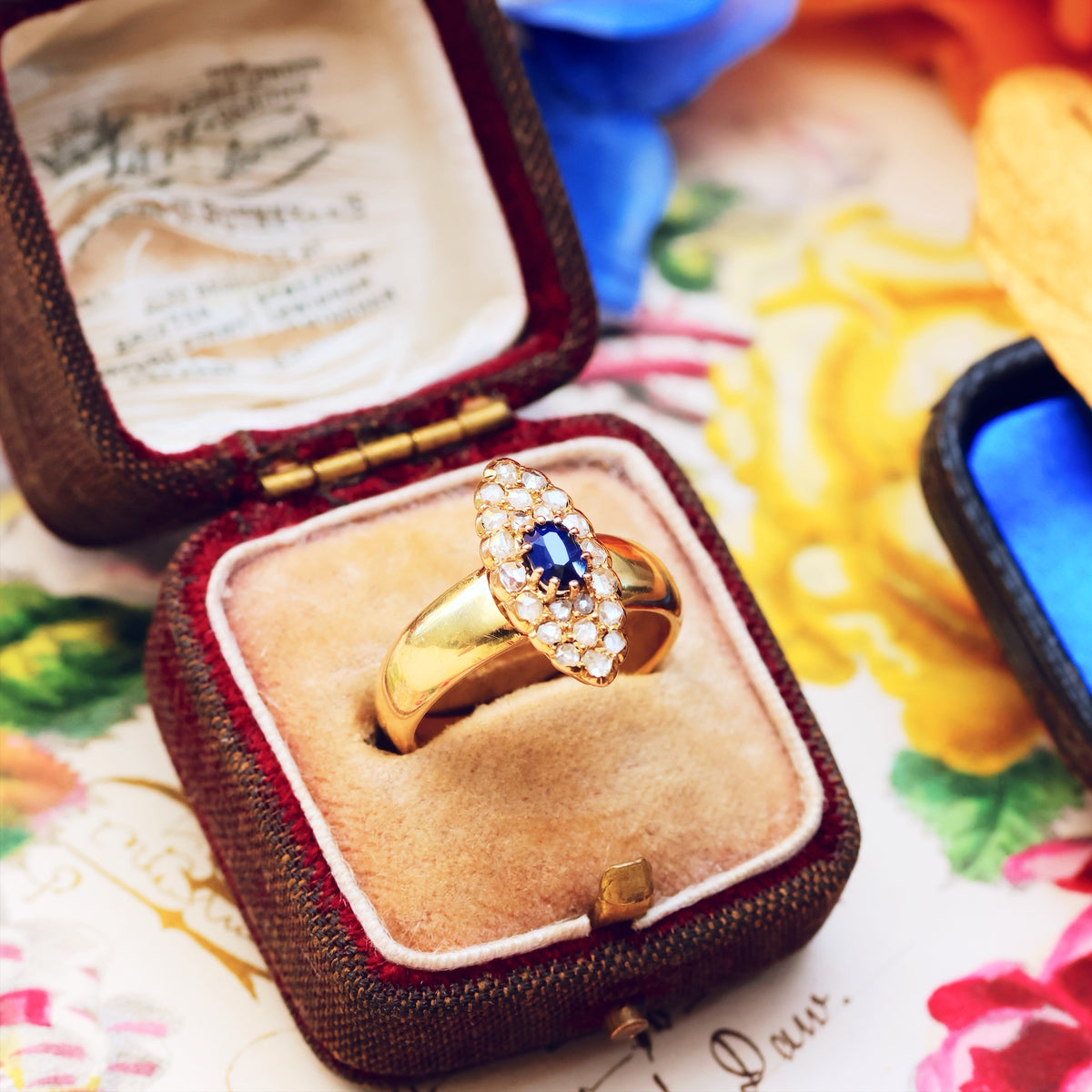 Delightful Deep Blue Sapphire & Diamond Cluster Ring