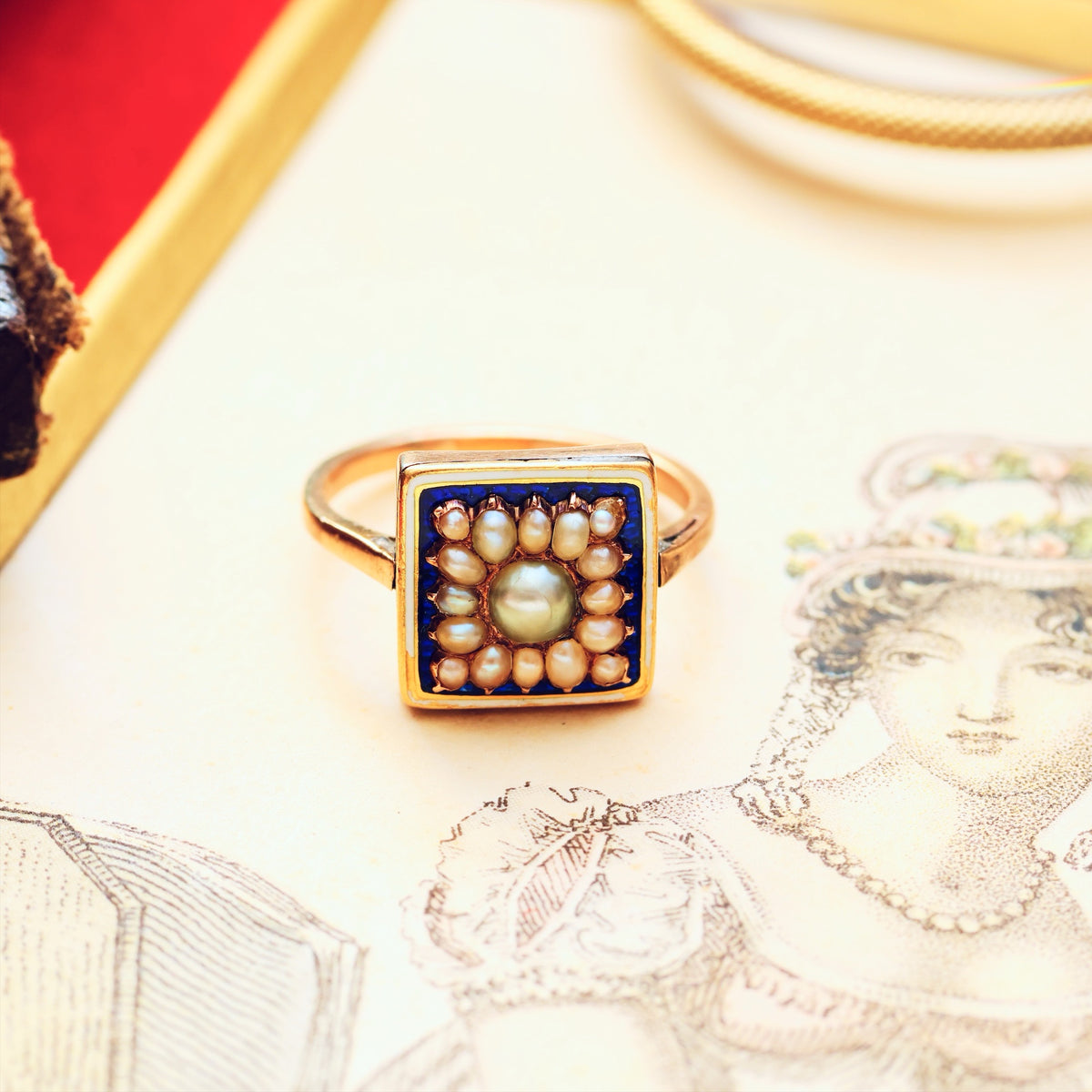 Georgian Wild Pearl & Enamel Ring