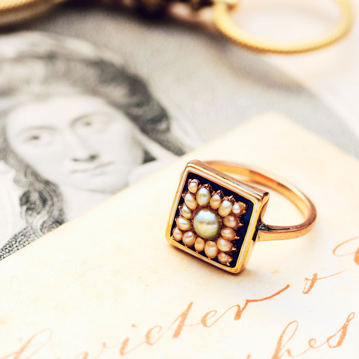 Georgian Wild Pearl & Enamel Ring