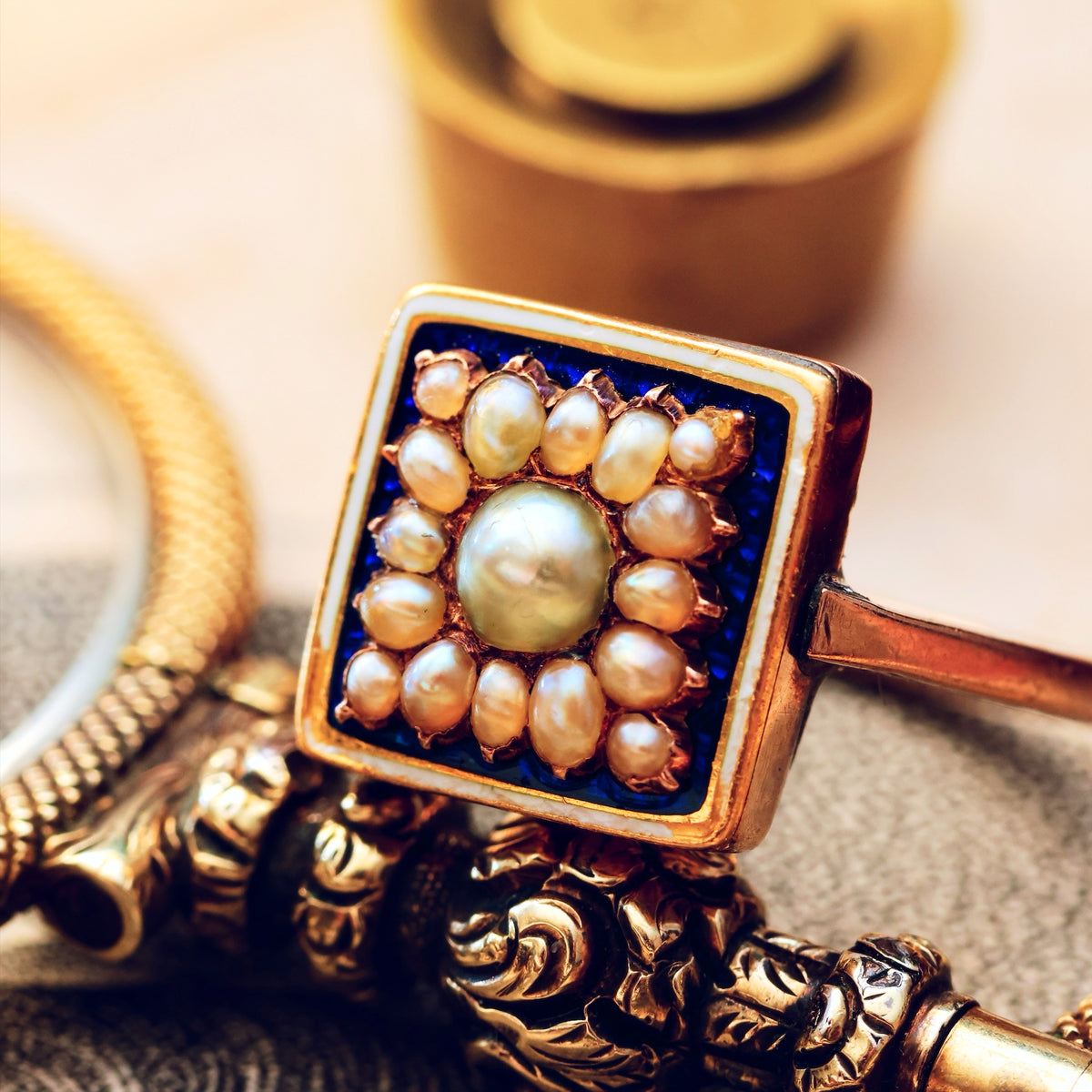 Georgian Wild Pearl & Enamel Ring