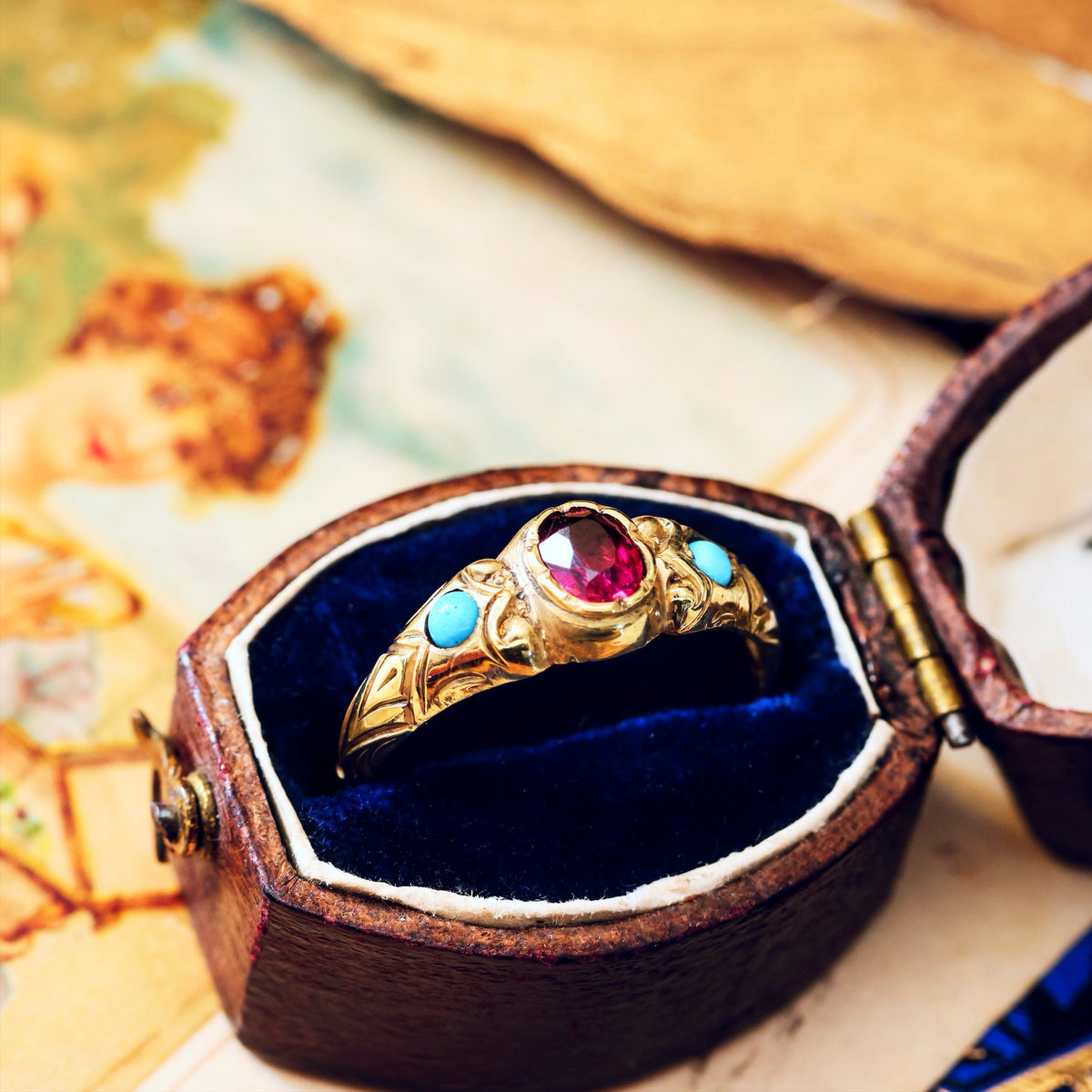 Antique Victorian Garnet and Turquoise Ring