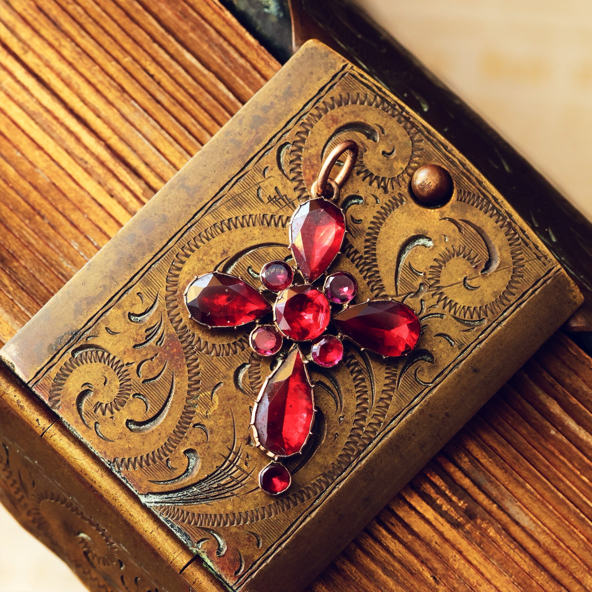 Georgian Revival Foiled Garnet Cross