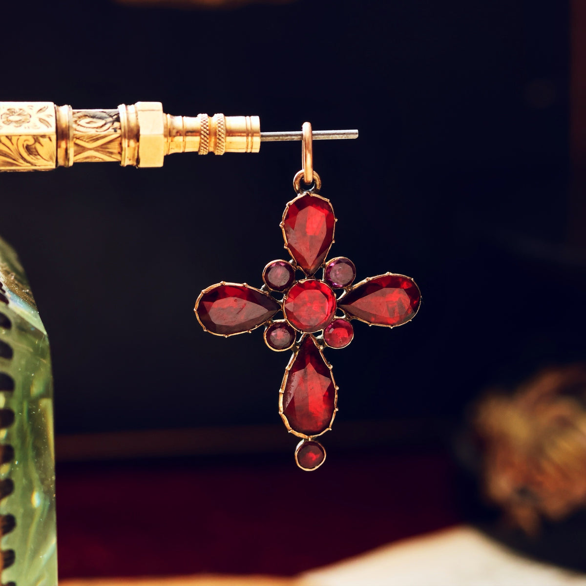 Georgian Revival Foiled Garnet Cross