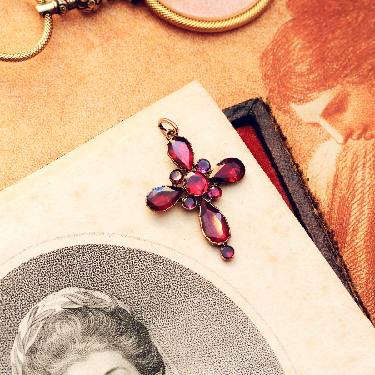 Georgian Revival Foiled Garnet Cross