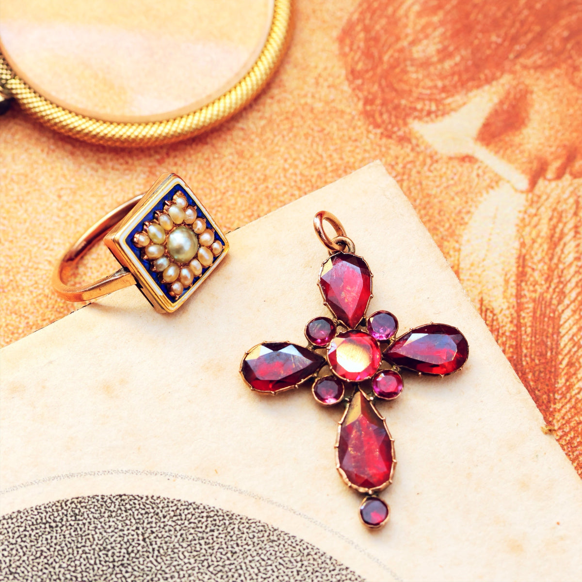 Georgian Revival Foiled Garnet Cross