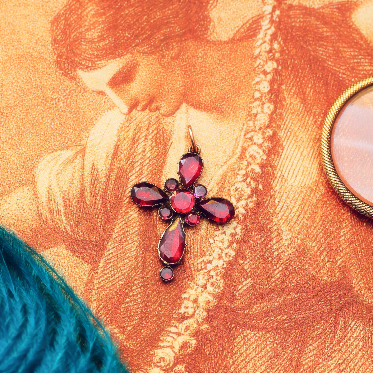Georgian Revival Foiled Garnet Cross
