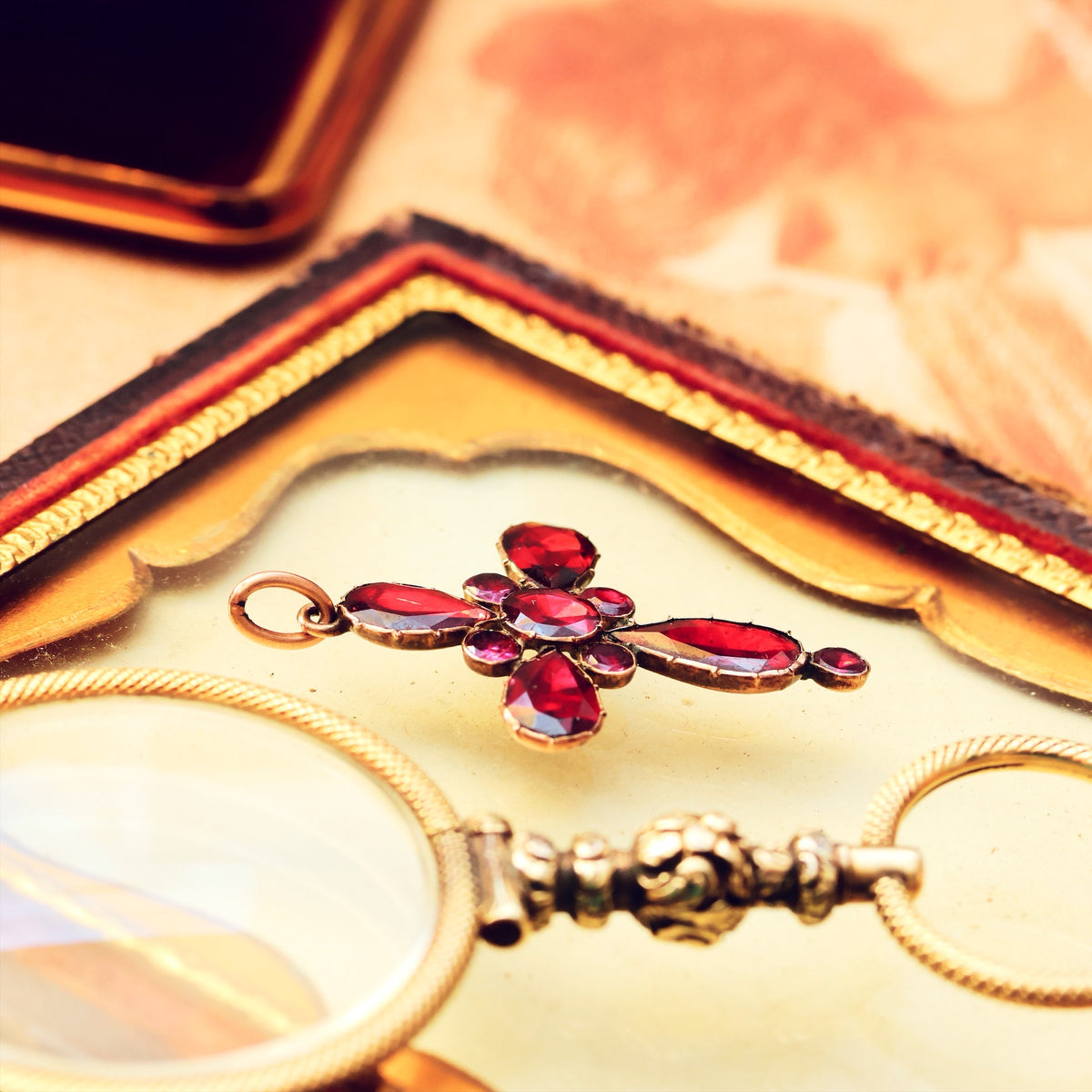 Georgian Revival Foiled Garnet Cross