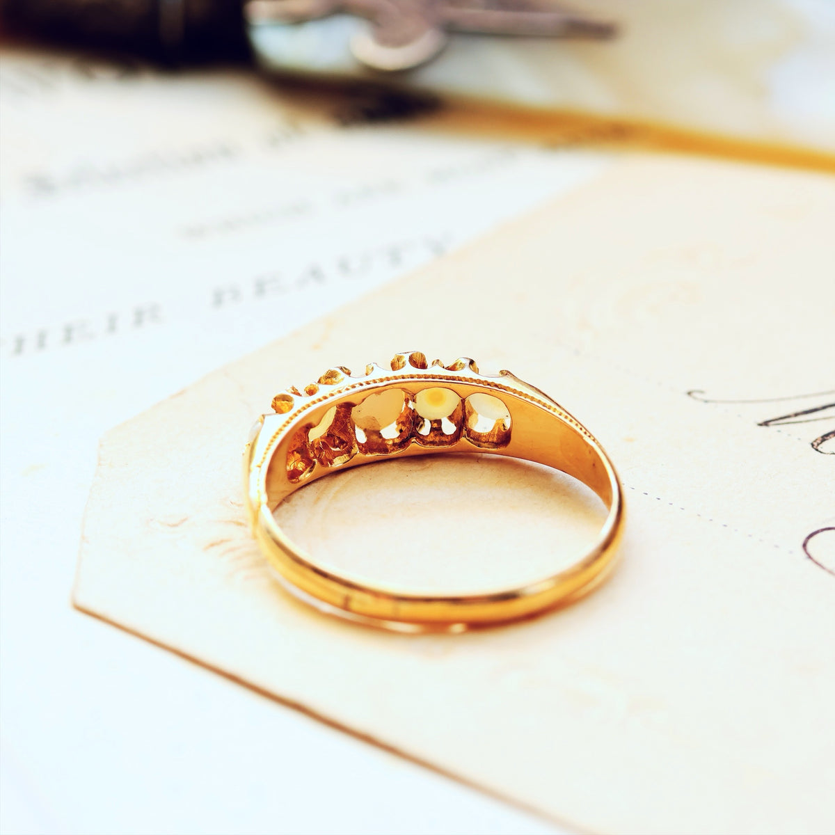 Date 1869 Gothic Revival Pearl & Rose Cut Diamond Ring