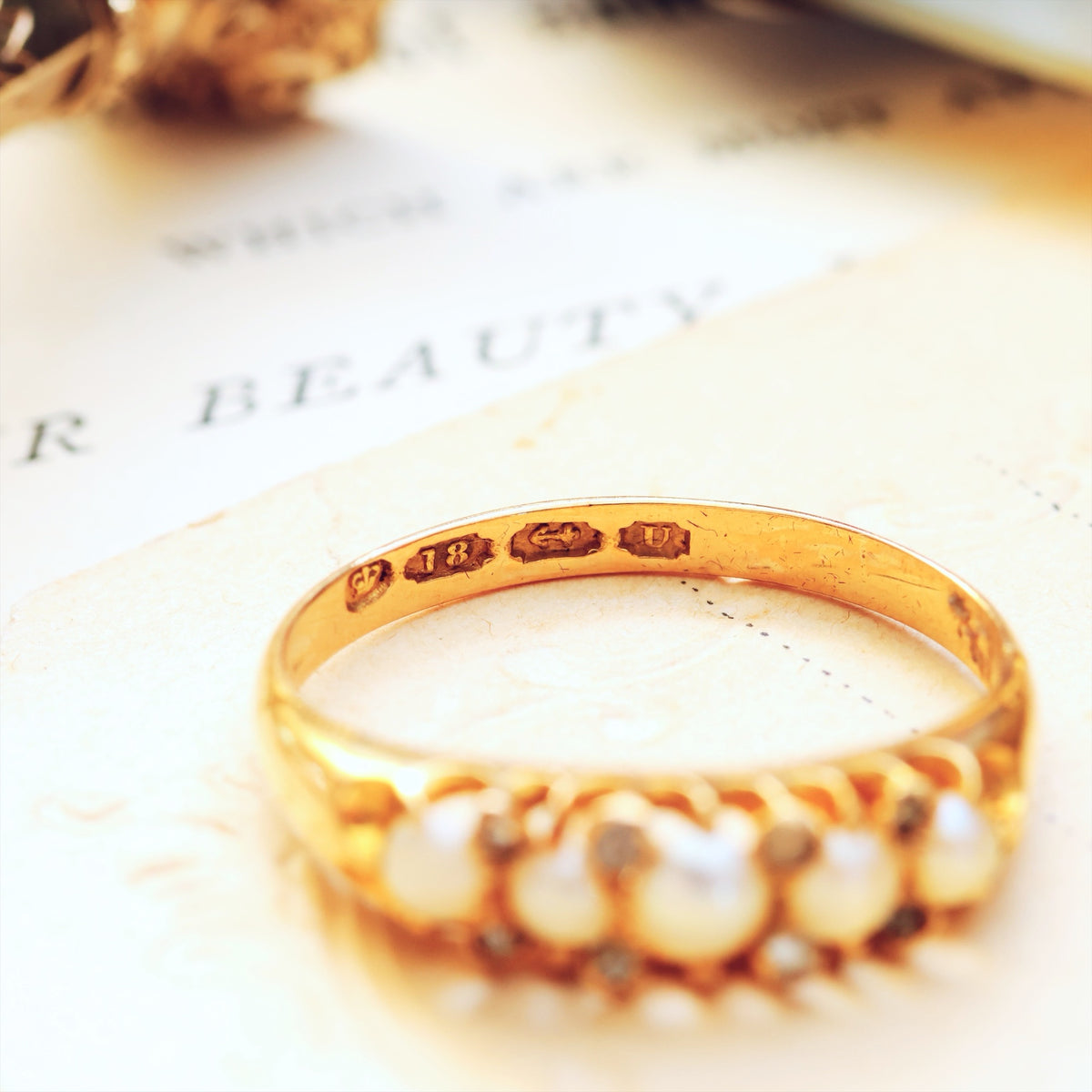 Date 1869 Gothic Revival Pearl & Rose Cut Diamond Ring