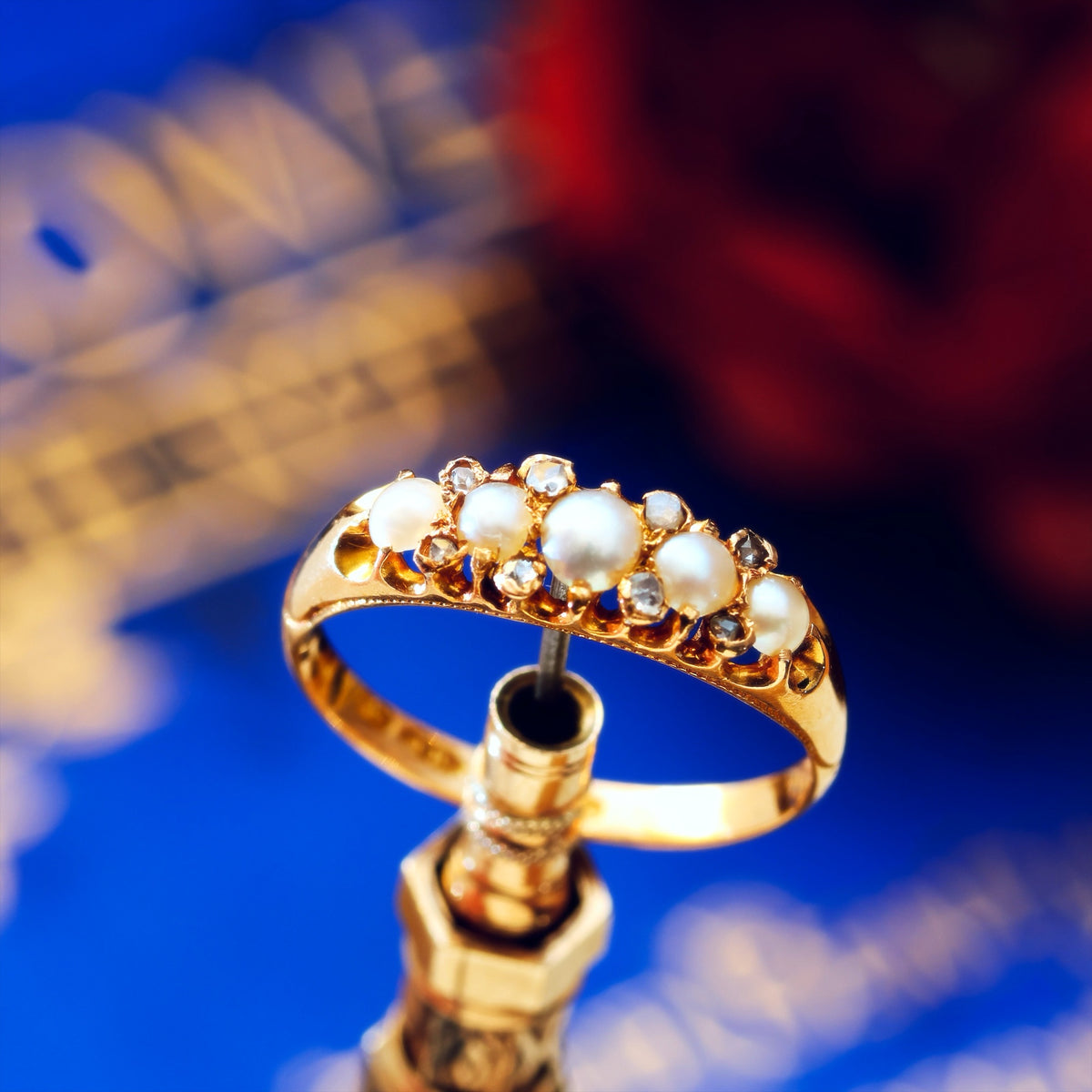 Date 1869 Gothic Revival Pearl & Rose Cut Diamond Ring