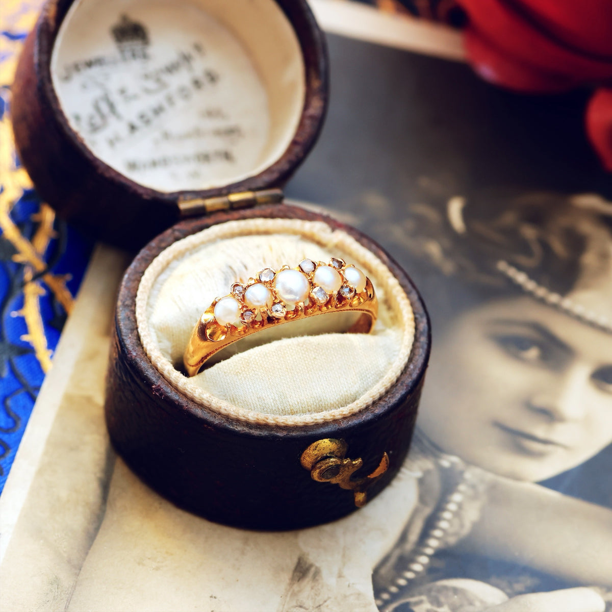 Date 1869 Gothic Revival Pearl & Rose Cut Diamond Ring