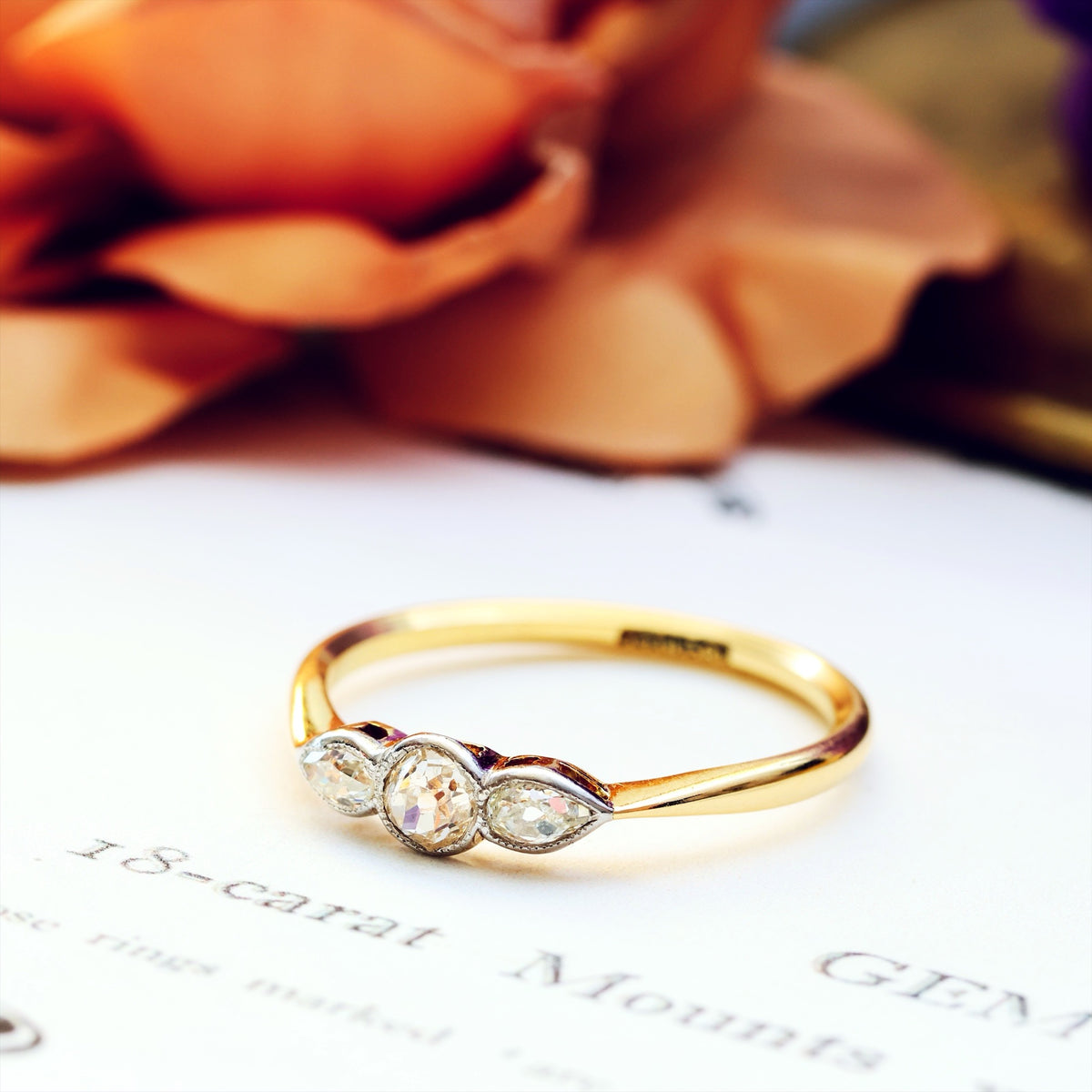 Adorable Vintage Pear Cut Diamond Trilogy Engagement Ring