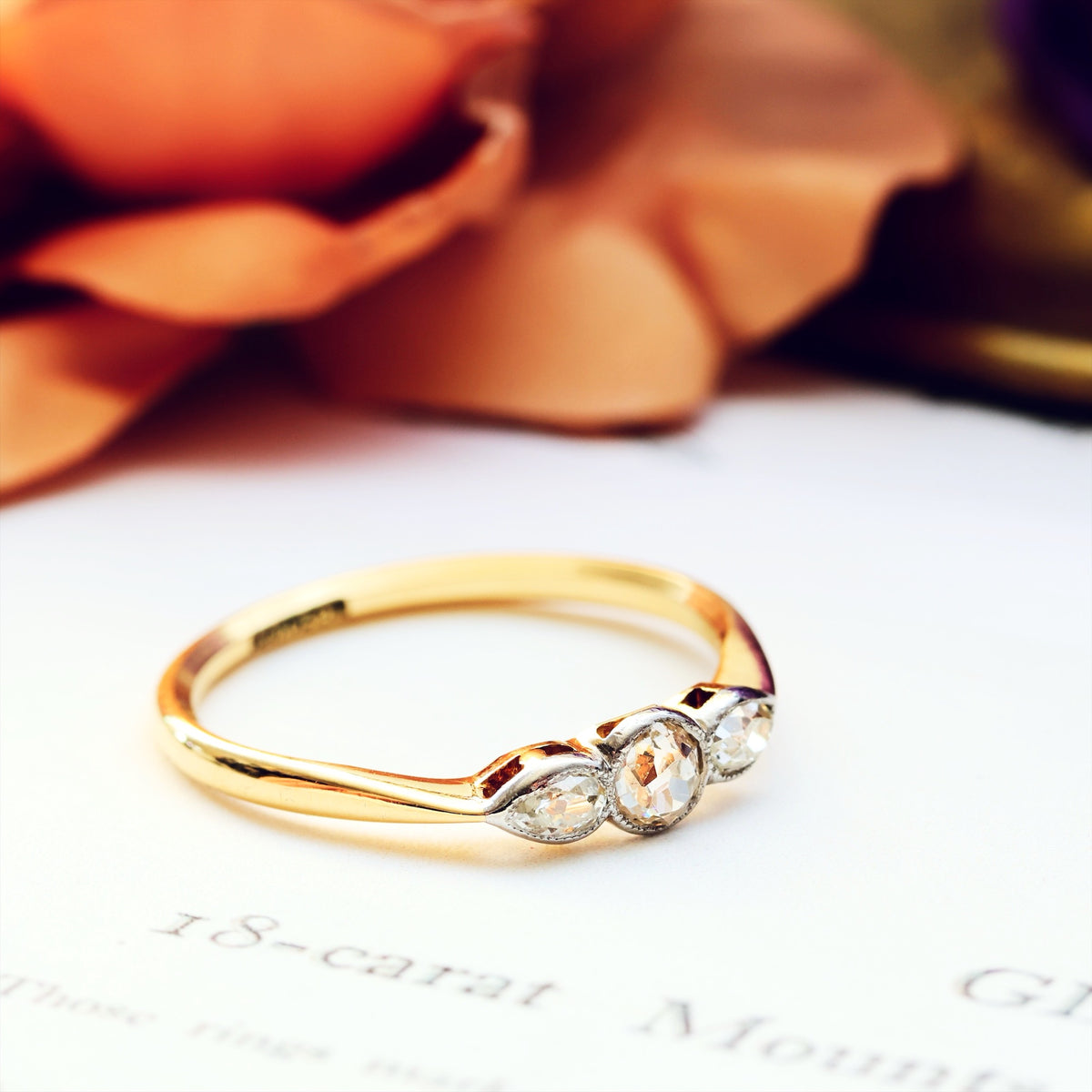 Adorable Vintage Pear Cut Diamond Trilogy Engagement Ring
