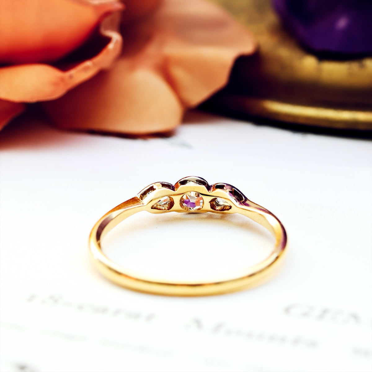 Adorable Vintage Pear Cut Diamond Trilogy Engagement Ring