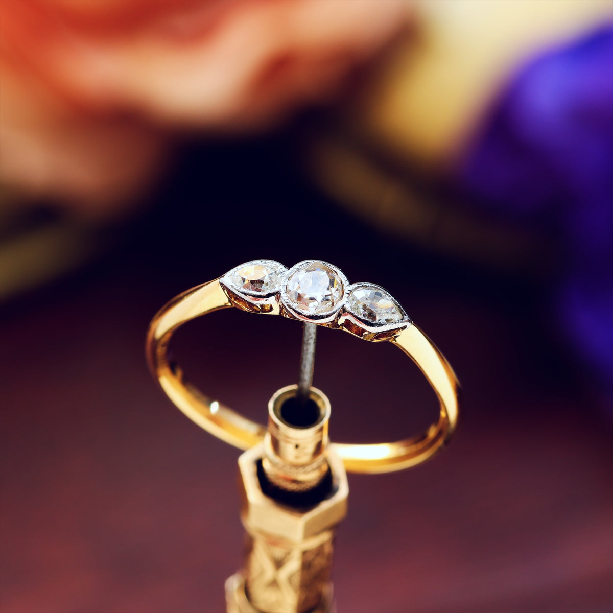 Adorable Vintage Pear Cut Diamond Trilogy Engagement Ring