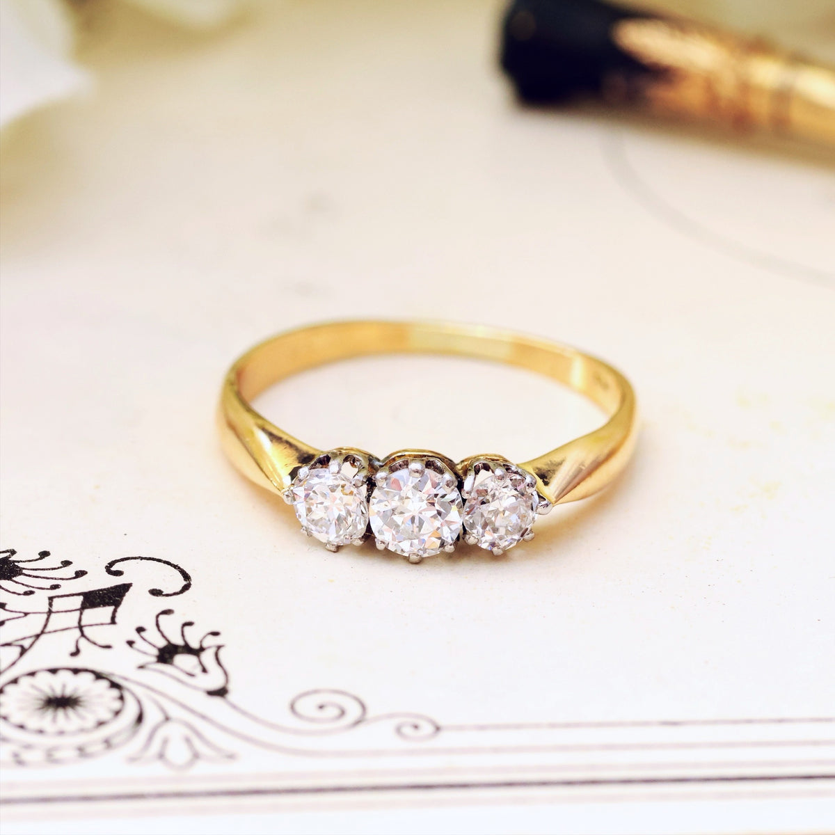 Pristine Antique Trilogy Diamond Engagement Ring