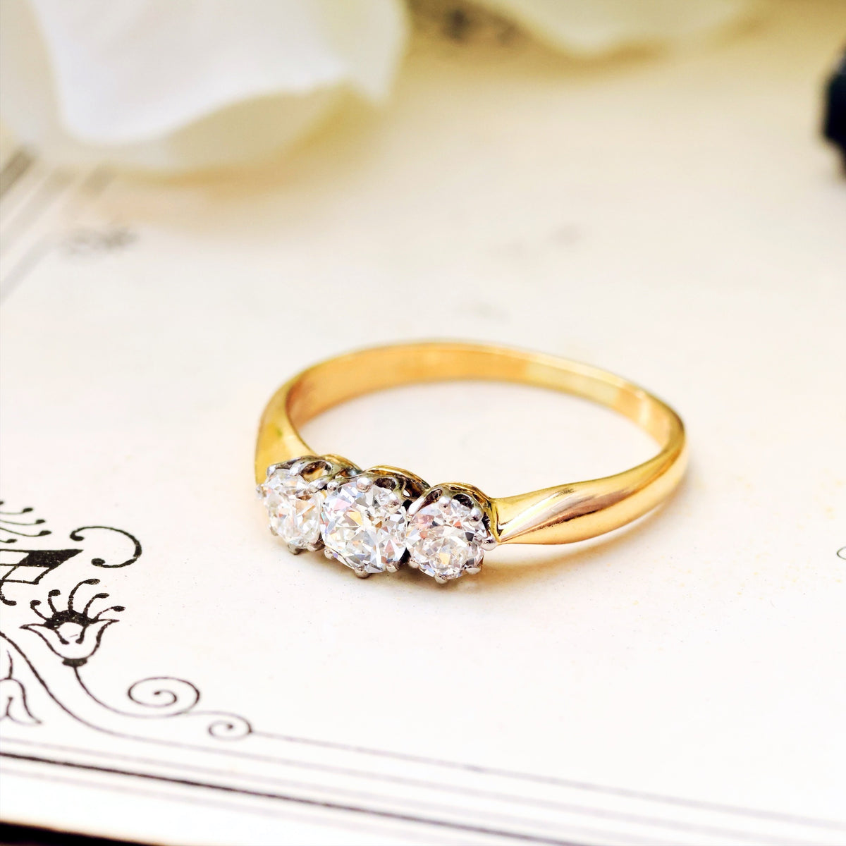 Pristine Antique Trilogy Diamond Engagement Ring