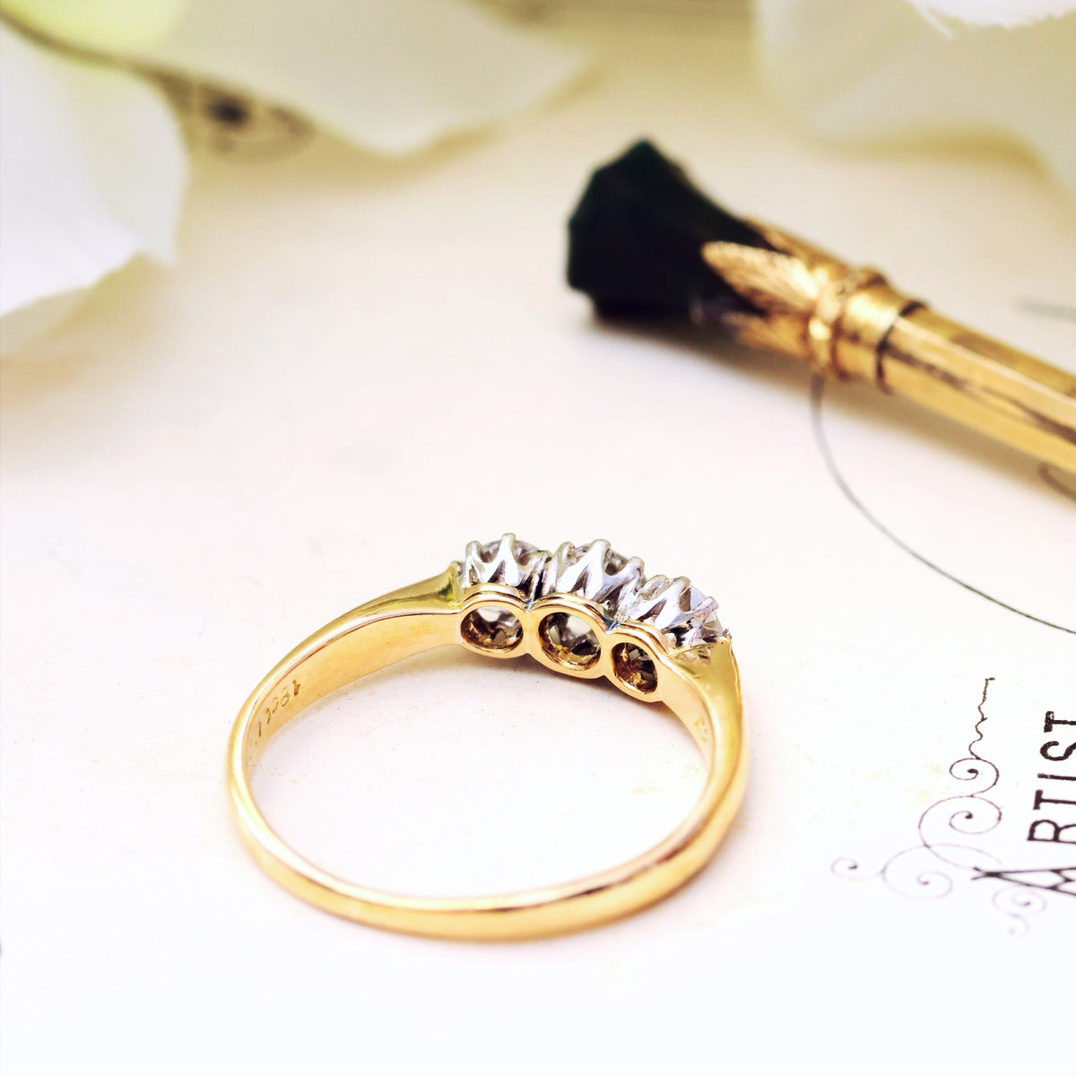 Pristine Antique Trilogy Diamond Engagement Ring