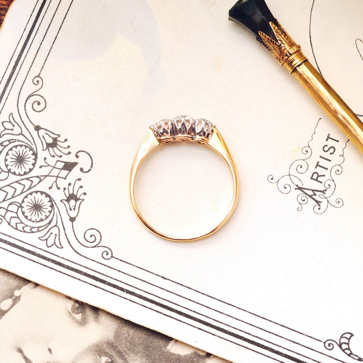 Pristine Antique Trilogy Diamond Engagement Ring