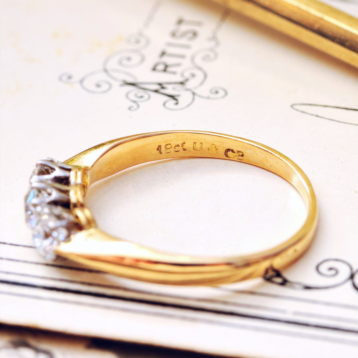 Pristine Antique Trilogy Diamond Engagement Ring