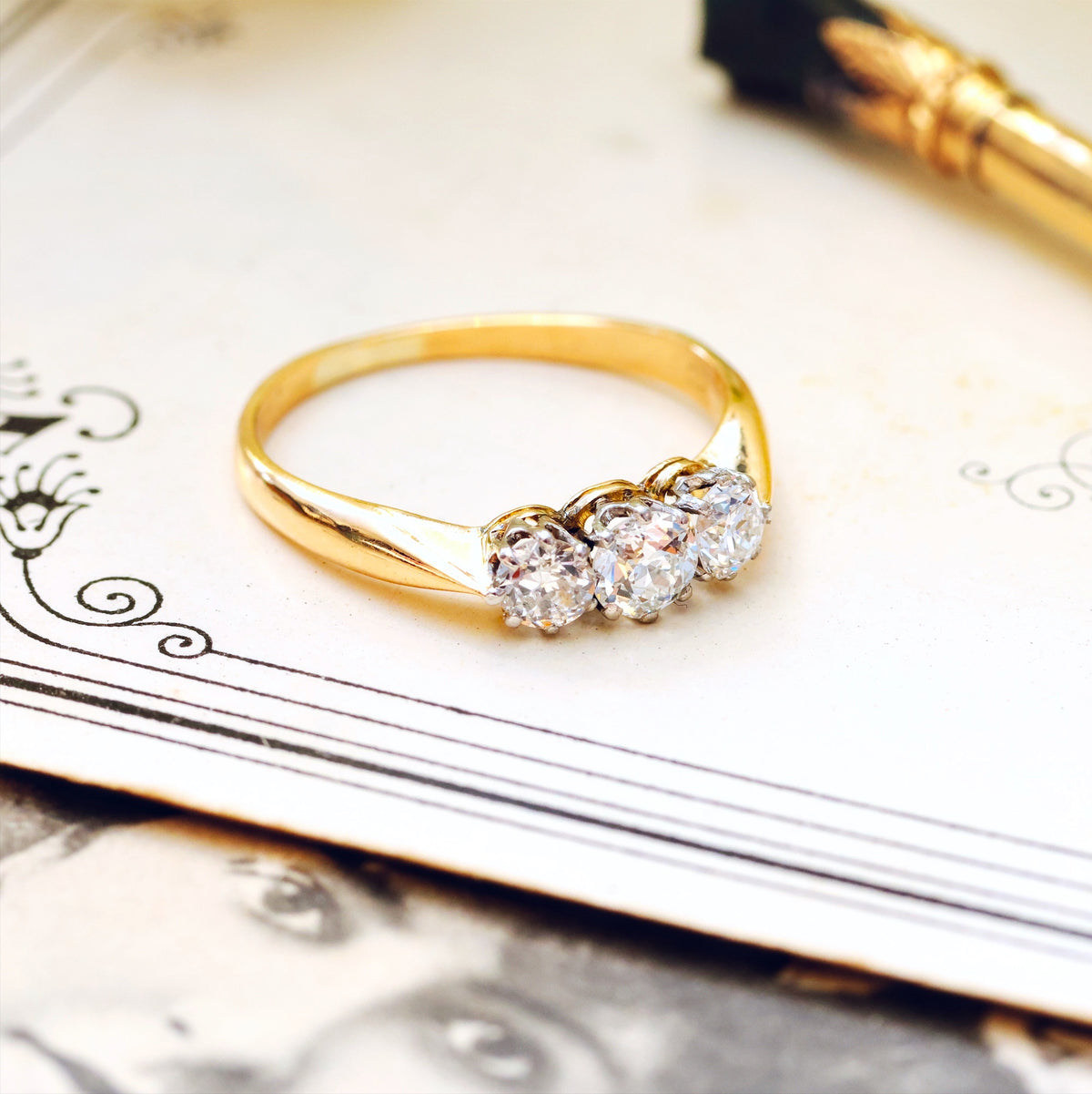 Pristine Antique Trilogy Diamond Engagement Ring