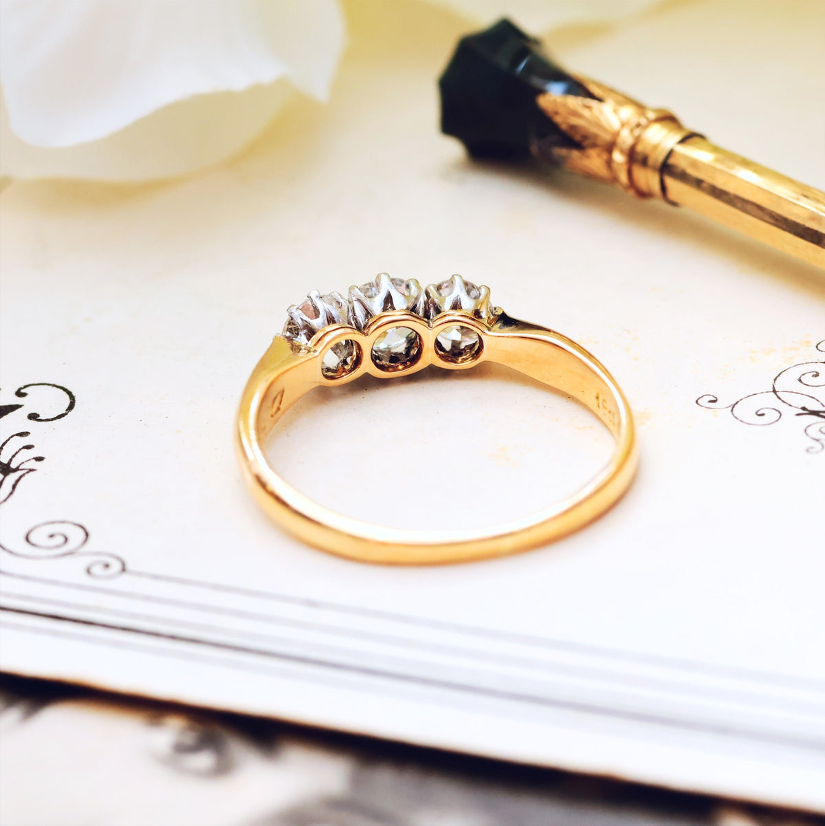 Pristine Antique Trilogy Diamond Engagement Ring