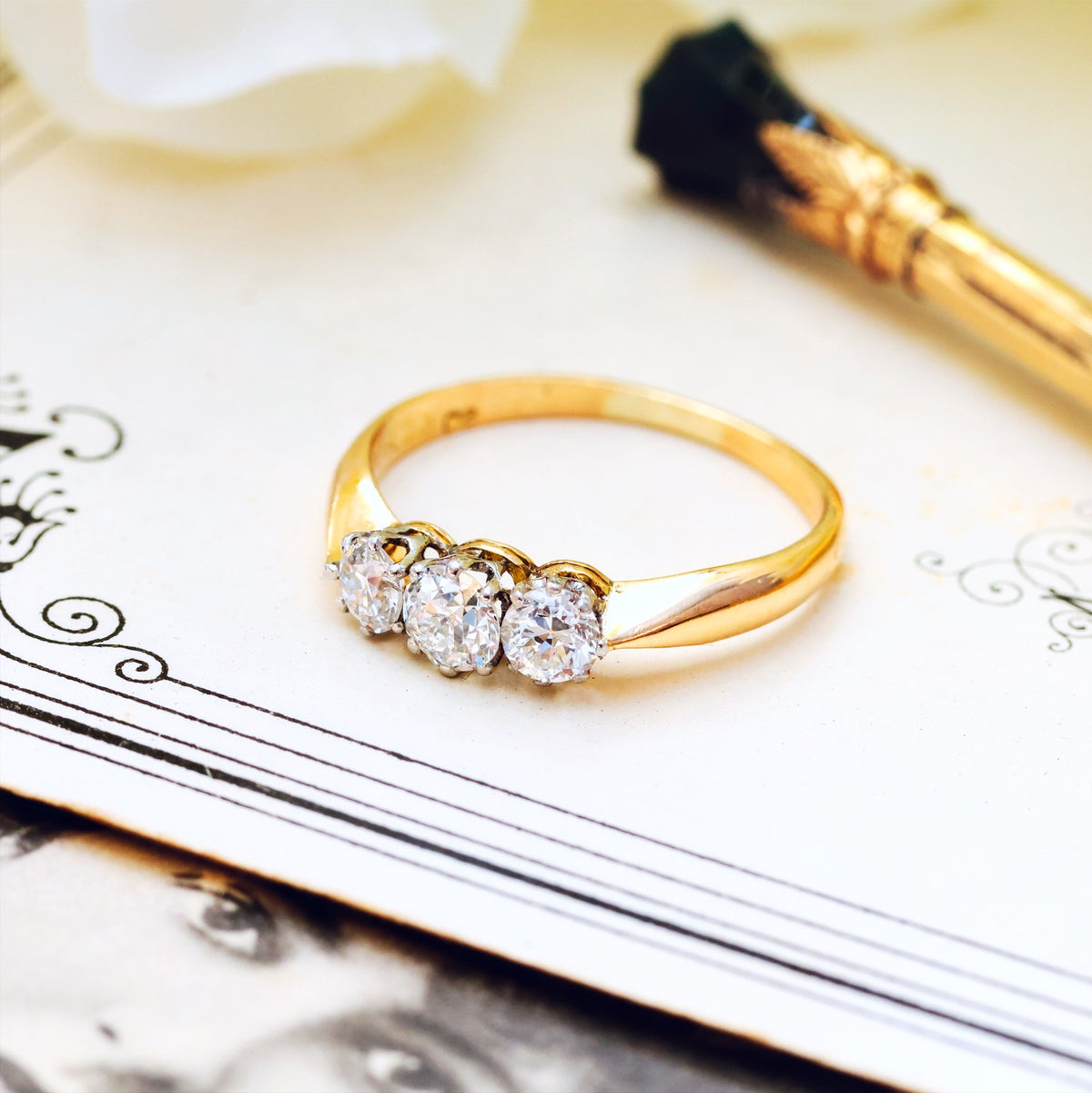 Pristine Antique Trilogy Diamond Engagement Ring