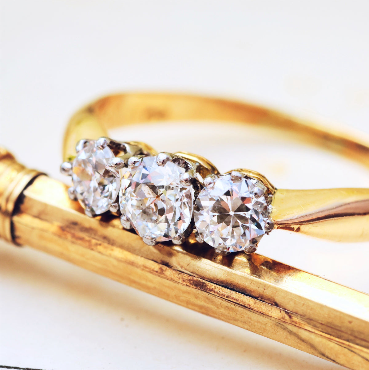 Pristine Antique Trilogy Diamond Engagement Ring