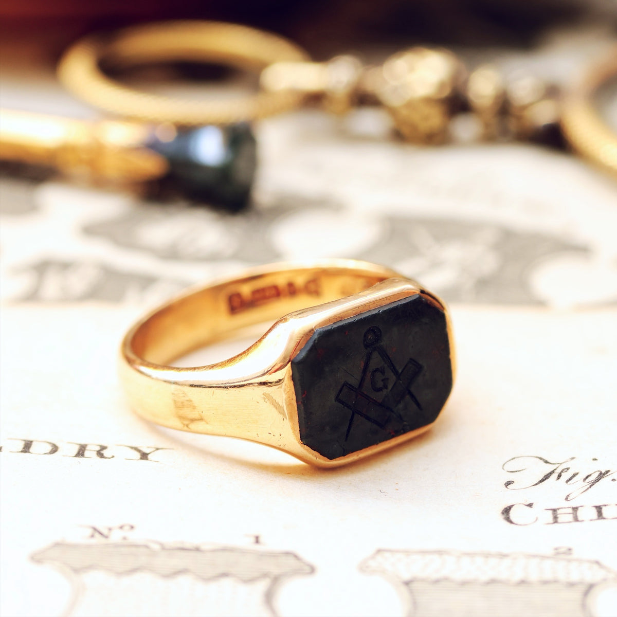 Antique Date 1911 Masonic Intaglio Seal Ring