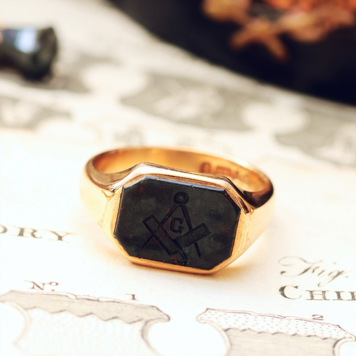 Antique Date 1911 Masonic Intaglio Seal Ring
