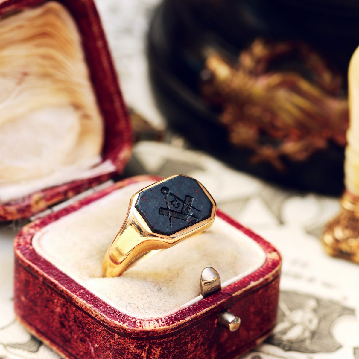 Antique Date 1911 Masonic Intaglio Seal Ring