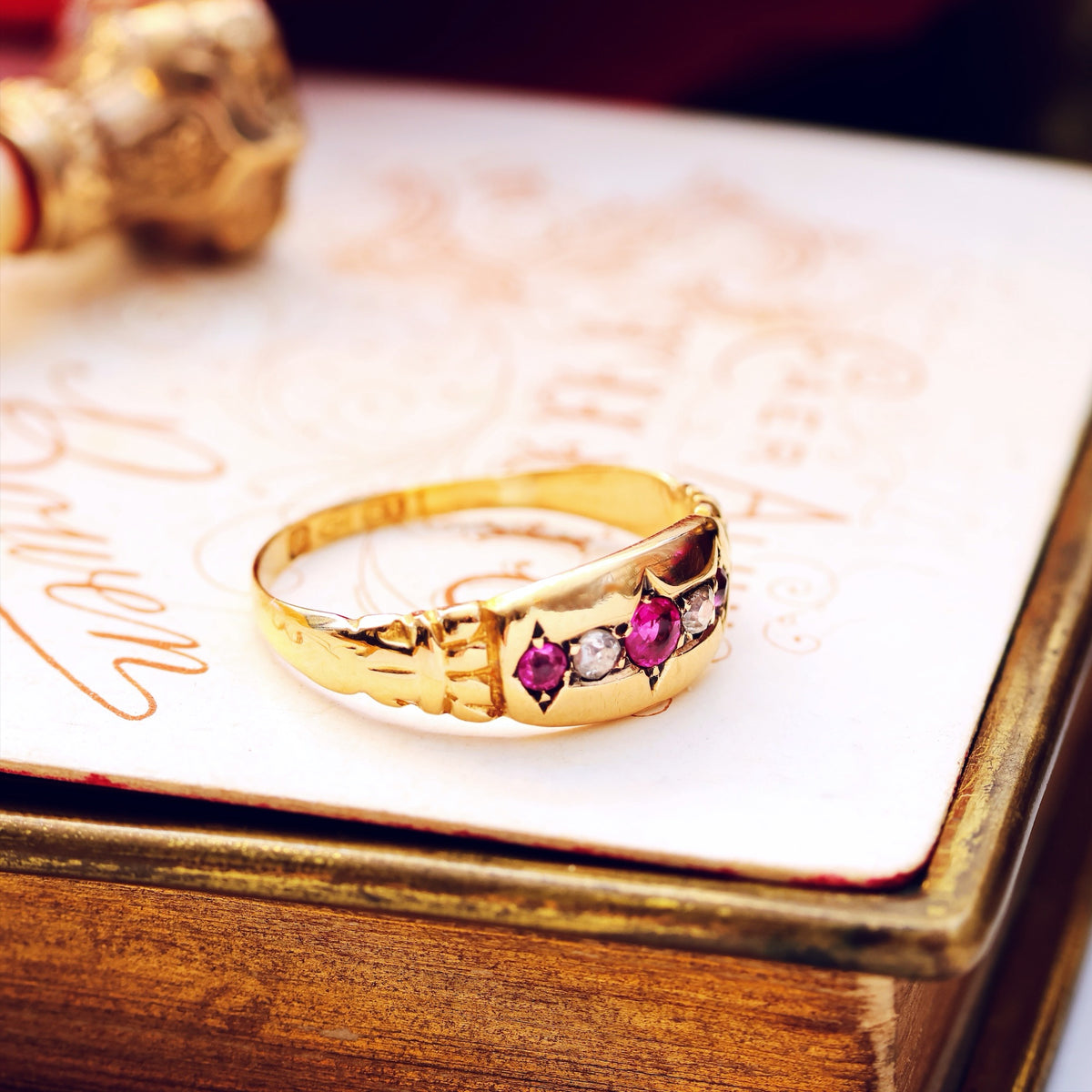 Date 1915 Gypsy Set Ruby & Diamond Ring