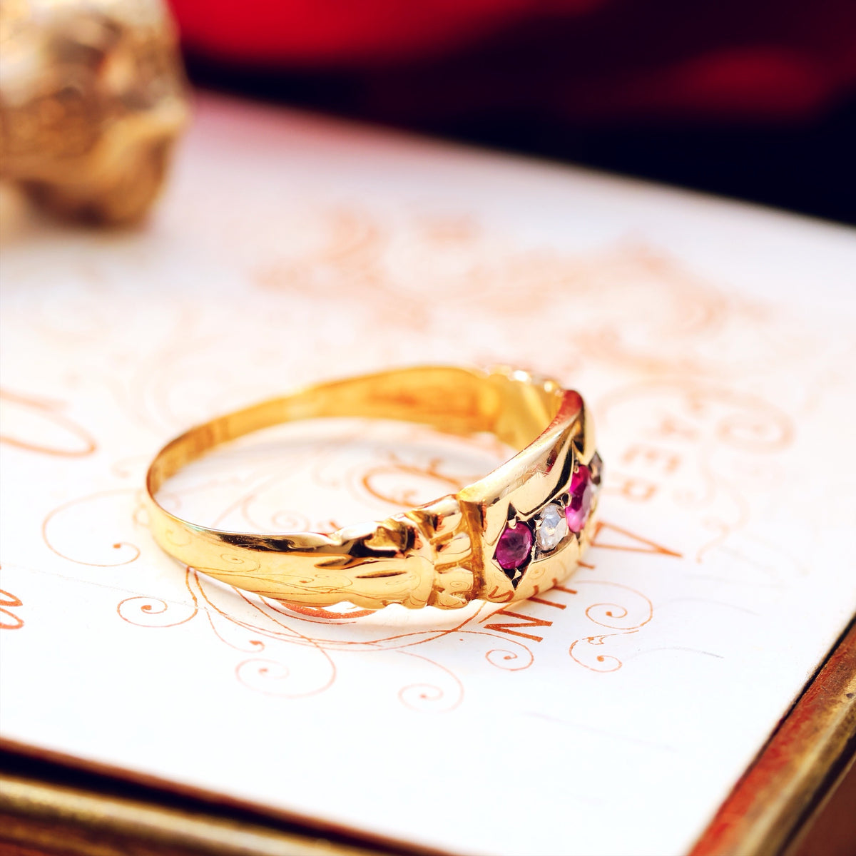 Date 1915 Gypsy Set Ruby & Diamond Ring