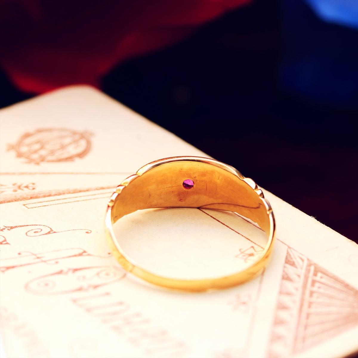 Date 1915 Gypsy Set Ruby & Diamond Ring